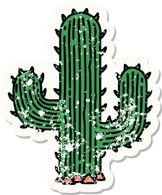 Bir insan tarafından çizilmiş geleneksel bir kaktüs stili yapıştırılmış dövme.