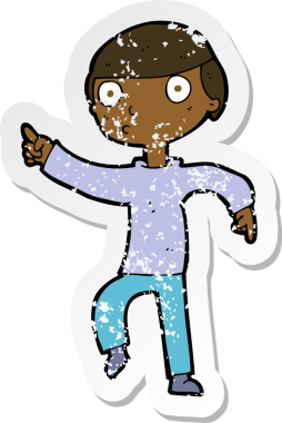 Bir insan tarafından çizilmiş bir çizgi film karakterinin gerilimli çıkartması.