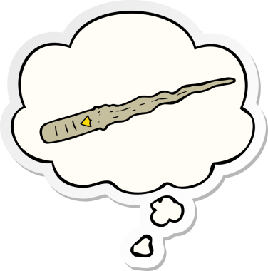 Düşünce baloncuklu sihirli değnek insan tarafından çizilmiş bir çıkartma.