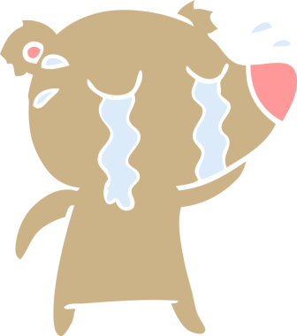 Bir insan tarafından çizilmiş düz renkli karikatür ağlayan ayı