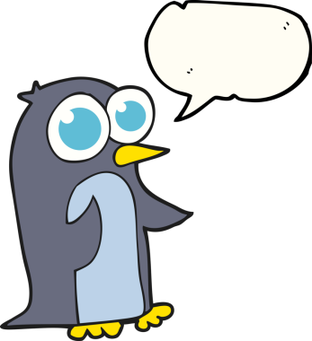 Bir insan tarafından çizilmiş büyük gözlü serbest konuşma balonu pengueni.