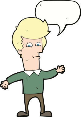 Bir insan tarafından çizilmiş konuşma balonlu bir çizgi film adamı.