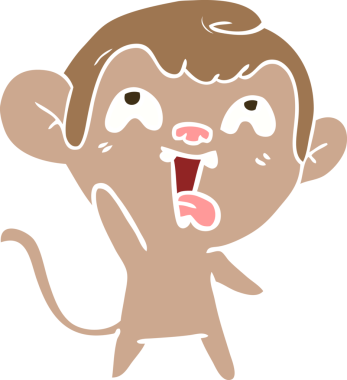 Bir insan tarafından çizilmiş düz renk çizgi film maymunu.