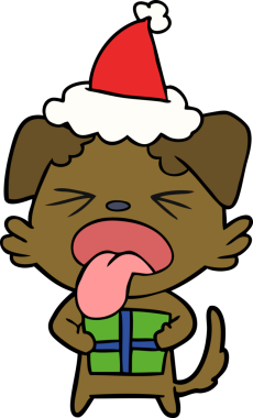 Bir insan tarafından çizilmiş Noel Baba şapkası takan bir köpeğin el çizimi.