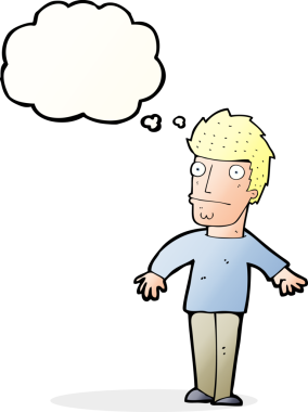 Bir insan tarafından çizilmiş düşünce balonlu endişeli bir adam.