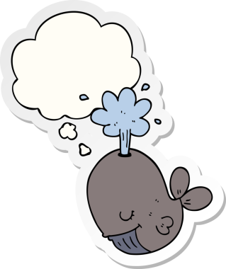 Bir insan tarafından çizilmiş bir çıkartma gibi balina şeklinde çizilmiş bir karikatür.