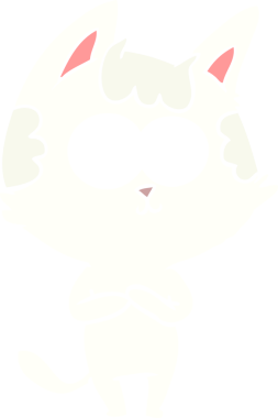 Bir insan tarafından çizilmiş mutlu düz renkli çizgi film kedisi