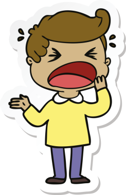 Bir insan tarafından çizilmiş bağıran bir karikatür çıkartması.