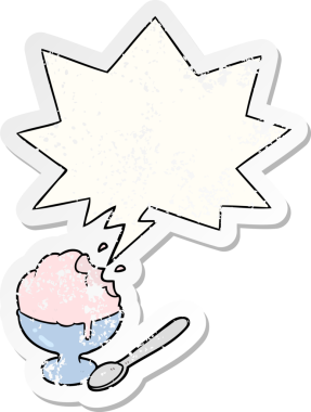 Konuşan baloncuklu karikatür dondurması bir insan tarafından çizilmiş sıkıntılı eski bir çıkartma.