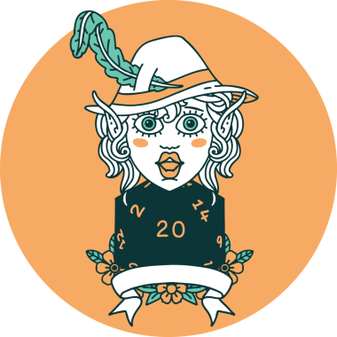 Bir insan tarafından çizilmiş 20 zarlı elf ozanı ikonu.