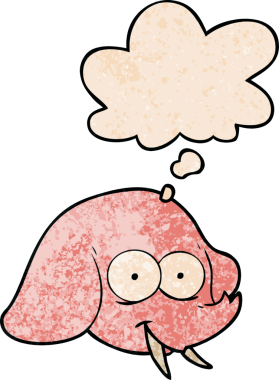 insan tarafindan çizilmis grunge desenli dusunce baloncugu olan bir fil yuzu.