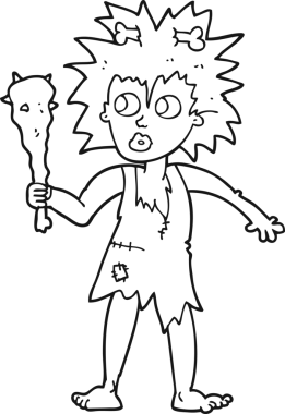 Bir insan tarafından çizilmiş siyah beyaz bir mağara kadını.