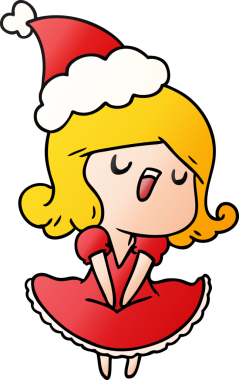 Bir insan tarafından çizilmiş Kawai kızının el çizimi gradyan çizgi filmi.