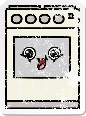 Bir insan tarafından çizilmiş şirin bir mutfak fırınının sıkıntılı çıkartması.