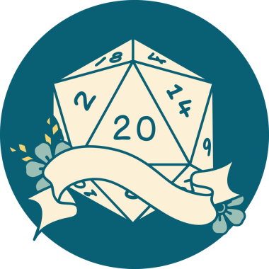 Retro Dövme Biçimi Doğal 20 D20 zar bir insan tarafından çizildi