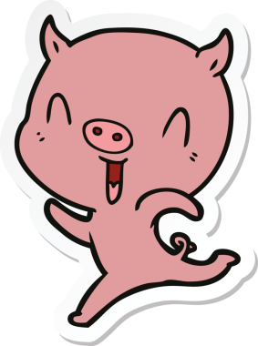 Bir insan tarafından çizilmiş mutlu çizgi film domuzu çıkartması.