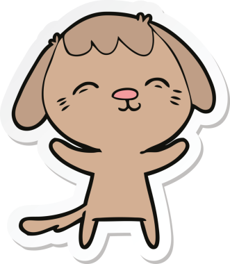 Bir insan tarafından çizilmiş mutlu bir köpeğin çıkartması.