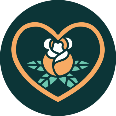 Bir insan tarafından çizilmiş kalp ve çiçeklerin ikonik dövme şekli