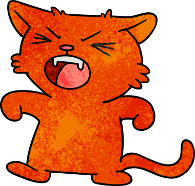 Bir insan tarafından çizilmiş cırtlak bir kedinin el çizimi karikatürü.