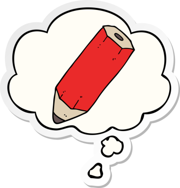 insan tarafından çizilmiş bir çıkartma olarak düşünce baloncuklu karikatür kalem