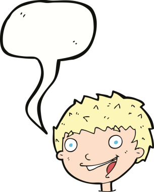 Bir insan tarafından çizilmiş konuşma balonlu gülen çocuk.