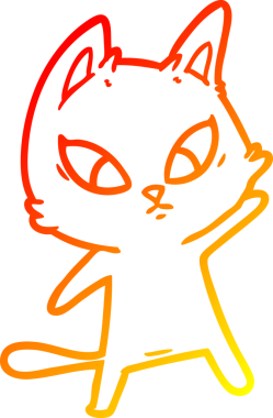 Bir insan tarafından çizilmiş kafası karışmış çizgi film kedisinin sıcak çizgi çizimi