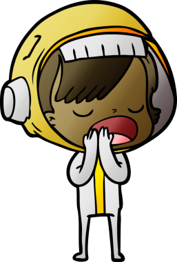 Karikatür astronot kadın bir insan tarafından çizilmiş.