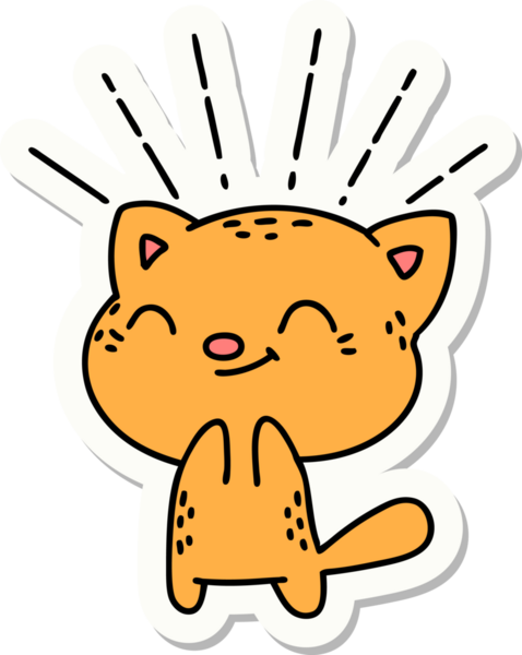 Bir insan tarafından çizilmiş dövme stili mutlu bir kedi.