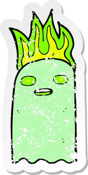 Bir insan tarafından çizilmiş komik bir karikatür hayaletinin gerilmiş çıkartması.