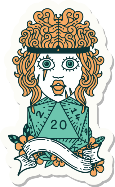 Bir insan tarafından çizilmiş 20 zarlı bir insan barbarının çıkartması.