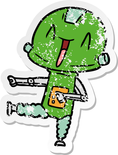 Bir insan tarafından çizilmiş karikatür robotunun sıkıntılı çıkartması.