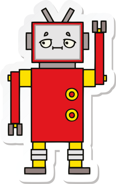 Bir insan tarafından çizilmiş şirin çizgi film robotunun çıkartması.