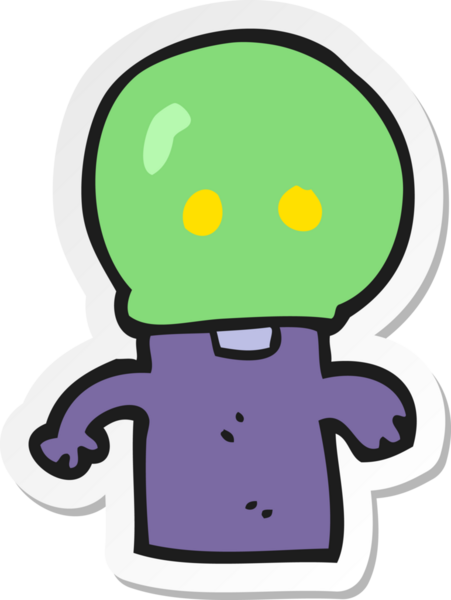 Bir insan tarafından çizilmiş küçük bir uzaylı çizgi film çıkartması.