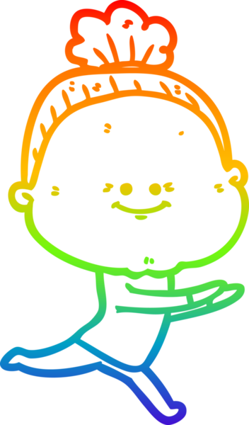 Gökkuşağı gradyan çizgi çizimi Bir insan tarafından çizilmiş mutlu yaşlı kadın