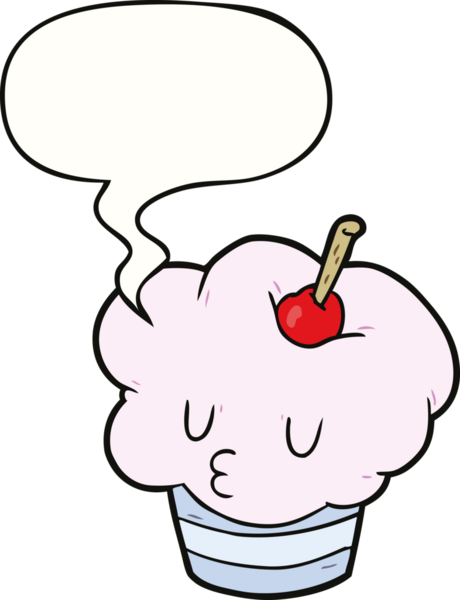 Bir insan tarafından çizilmiş konuşma balonlu komik bir kek.