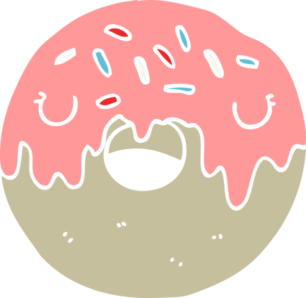 Bir insan tarafından çizilmiş düz renkli çizgi film donutu