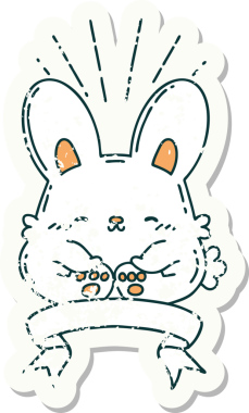 Dövme stili eski bir çıkartma bir insan tarafından çizilmiş mutlu tavşan.