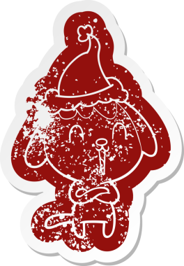 Bir insan tarafından çizilmiş Noel Baba şapkası takan bir köpeğin garip bir karikatürü.