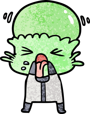 Bir insan tarafından çizilmiş garip bir uzaylı çizgi filmi.