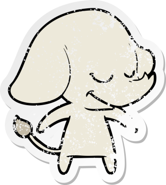 Bir insan tarafından çizilmiş gülümseyen bir filin sıkıntılı çıkartması.