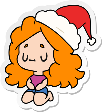 Bir insan tarafından çizilmiş Kawai kızının el çizimi Noel çıkartması.