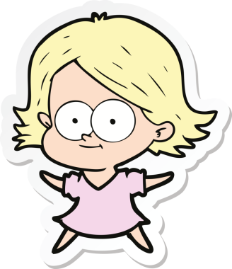 Bir insan tarafından çizilmiş mutlu bir çizgi film kızının çıkartması.