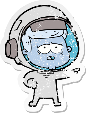 Bir insan tarafından çizilmiş yorgun bir astronotun sıkıntılı çıkartması.