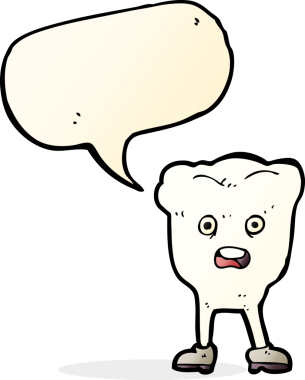 Bir insan tarafından çizilmiş konuşma baloncuğundan korkan çizgi film dişleri.