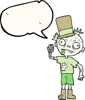 Bir insan tarafından çizilmiş serbest konuşma balonu çizgi filmi zombisi