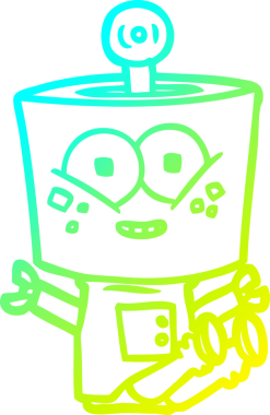 Bir insan tarafından çizilmiş mutlu çizgi film robotu çizimi.