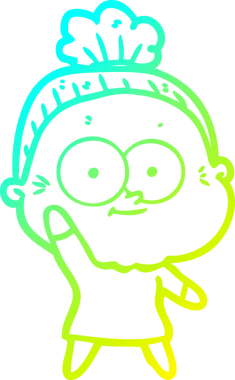 Bir insan tarafından çizilmiş, mutlu, yaşlı bir kadının çizimi.