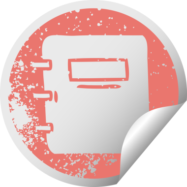 Bir insan tarafından çizilmiş bir not defterinin, sıkıntılı, dairesel soyma etiketi sembolü.