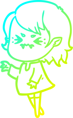 Bir insan tarafından çizilmiş, soğuk gradyan çizgi film karakteri bir vampir kız.