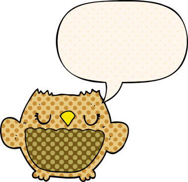 bir insan tarafından çizilmiş çizgi roman tarzında konuşma baloncuğu olan çizgi film baykuşu